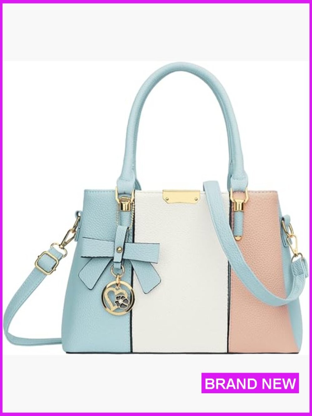3 Zippered Compartments Satchel Handbag Top Handle Shoulder Bag Vegan Leather